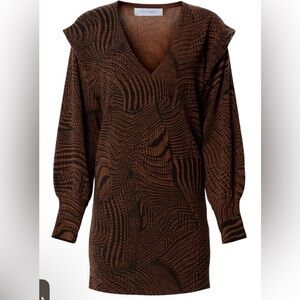 Equipment Femme Brown Patterned Wool and Cashmere Women's Dress